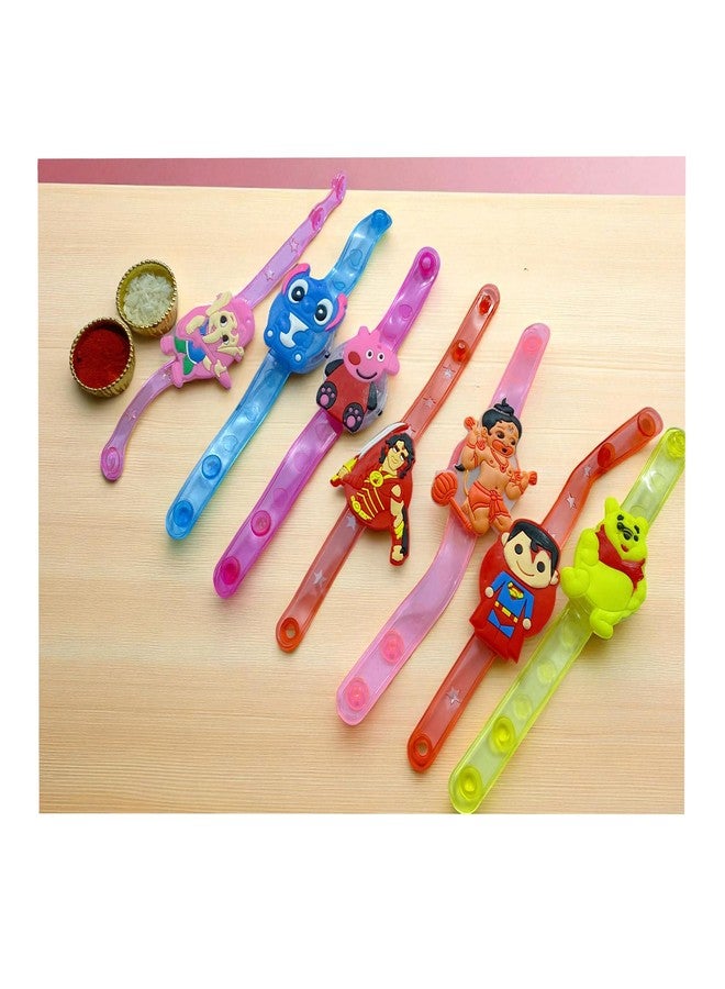 Evisha Set Of 6 Led Cartoon Character Kids Rakhi Wrist Band Bracelets fir Rakshabandhan Character Design And Colour May Vary - Image 3
